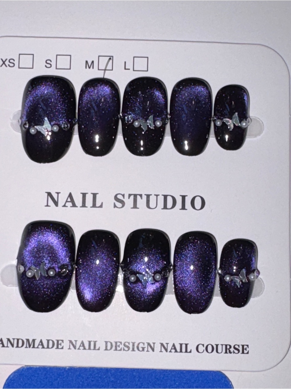 Purple Glitter Press-On Nails with Crystal Accents